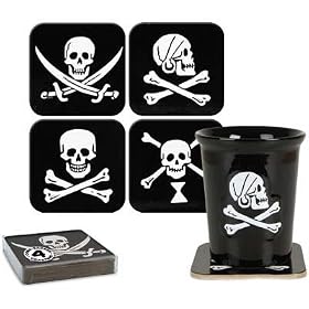 Four (4) Pirate Skull and Crossbones Coaster Set by PirateMerch