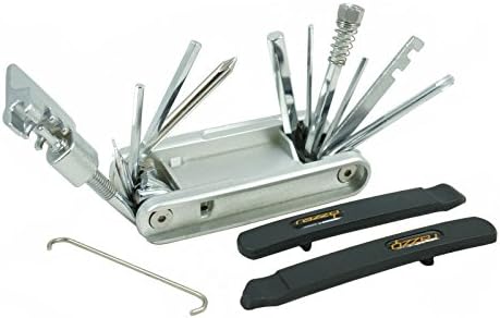 13 in 1 Protable Bike Tool Kit with Wrenchs, Screwers, Chain Brute, T25 Torx Bit, Spoke Wrench and Tire Levers
