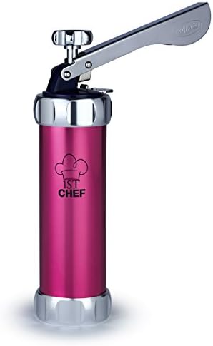 Cookie Press Kit - Biscuit and Icing Press Set Includes 20 Discs &amp; 4 Icing Tips 1st Chef's Quality Spritz Dough Cookie Gun, Available in 3 Colors. Buy Without Risk Today