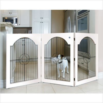 Universal Free-Standing Wood and Wire Pet Gate in White
