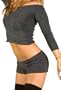 Charcoal Medium Sexy Ballet Neck Top & Low Rise Stretch Knit Shorts by KD dance, Made In USA, Makers of the Finest Knit Dancewear In The World, Sexy, Fashionable & Durable Made In New York City USA
