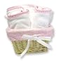 Trend Lab 7 Piece Basket Set, 2 Bibs and 3 Burp Cloths in Terry Velour - Pink Seersucker Trimmed