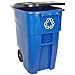 Rubbermaid Commercial Brute 50-Gallon Recycling Rollout Container with Lid, Rectangular, 23.4" Width x 28.5" Depth x 36.5" Height, Blue