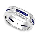 14k White Gold Diamond and Blue Sapphire Eternity Wedding Band Ring (G-H/SI, 1/7 ct.)
