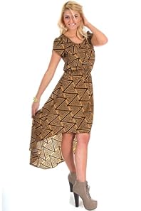 Peaches N Cream Scoop Neck Abstract Triangle Print Dress in Mustard
