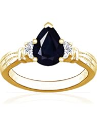 18K Yellow Gold Pear Cut Blue Sapphire Three Stone Ring (GIA Certificate)
