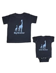 Apparel: We Match! Big Brother & Little Brother (Giraffe) Matching T-Shirt & Bodysuit (Navy, Newborn & 2T)