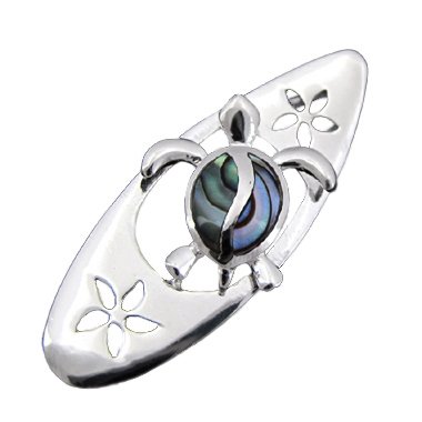 925 Silver Surfboard & Abalone Turtle Pendant Hawaiian Jewelry