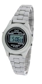 Q&Q #LLA3J301Y Women's Metal Stainless Steel Band Alarm LCD Digital Watch