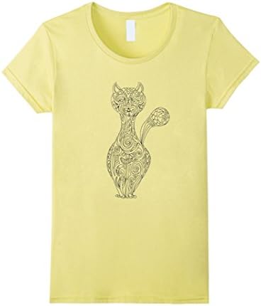 The Zentangle Cat Gaphic Tshirt for Cat Lovers - Female Medium - Lemon