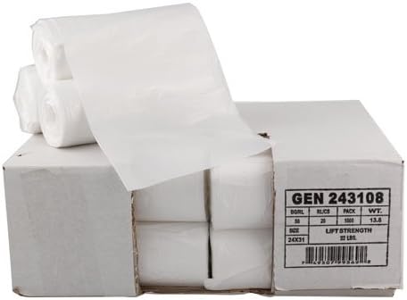General Liners 243108 HDPE Heavy Duty Waste Can Liner, 0.315 Mil, Star Seal, 24" x 31", Clear, 15 gallon (50 Pack of 20)