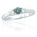 10k White Gold Blue and White Diamond 3-Stone Ring (1/4 ct center, 1/2 cttw)