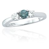 10k White Gold Blue and White Diamond 3-Stone Ring (1/4 ct center, 1/2 cttw)