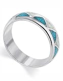 Turquoise and Mother of Pearl Inlay Band Southwestern .925 Sterling Silver Ring