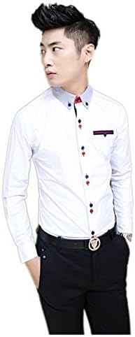 Free2mys Men's Wrinkle Free Color Button Long Sleeve Slim Shirt (White, Asia XL / US M)