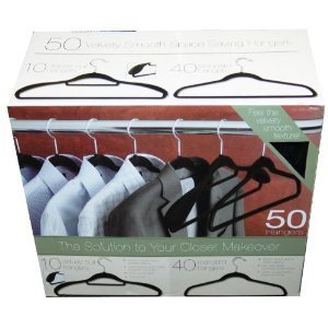 50 Ultra Thin Velvety Smooth Space Saving Hangers (Black)