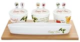 Nuova R2S - 833APTZ - Set Apéritif 4 Coupelles + Piques - Porcelaine + Bambou