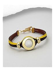 Yellow Leather Bracelet In White Base