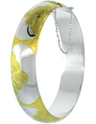 Sterling Silver Bangle Bracelet 2 Tone Floral Pattern Engraved Thick 1/2 inch wide