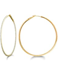 Micro Prong 14K Gold over Sterling Silver Diamond 0.63ct round hoop Earring (H-I, I2-I3)