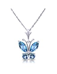 14k White Gold Natural Blue Topaz Butterfly Necklace Pendant