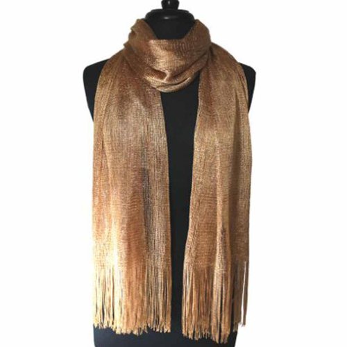 Luxury Divas Gold Shimmery Lightweight Long Mesh Scarf With Fringe