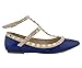 Wild Diva Pippa-35 New Women Pyramid Studded Ankle T-Strap Sandal Ballet Flat Pointy Toe SNJ Shoes