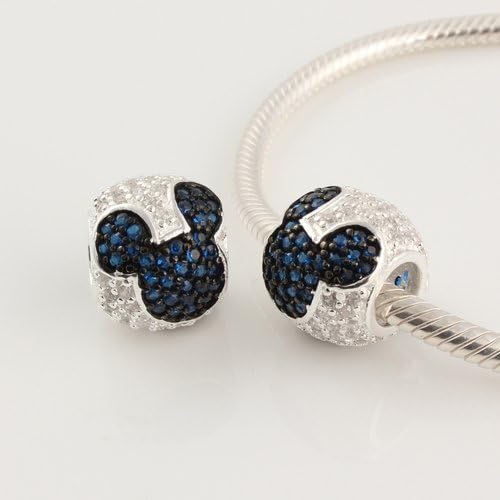 DUMAN 1pc 925 Sterling Silver Beads Charms Mickey Mouse Beads Sapphire and White Compatible with Pandora Chamilia Kay Troll European Bracelets