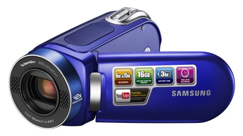 samsung smx-f34 flash memory camcorder w/16gb memory & 42x intelli-zoom (blue)
