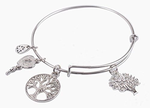 Fashion Silver Tone Life of Tree Expandable Wire Bangle Bracelet