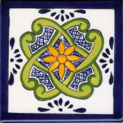 Talavera Tile Pubela DESIGN 1 DECO Mexican Ceramic Tile 4 1/4 x 4 1/4