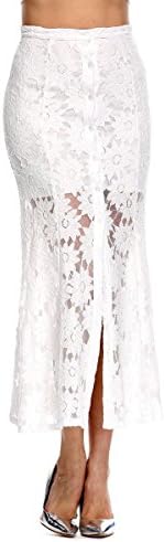 ACEVOG Women's Lace Crochet Hollow Skirt Stretch Pencil Slit Long Maxi Skirt