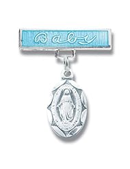 Sterling Silver Christening Baptism Baby Infant Pins Godchild Religious Mary Angel Boy Blue
