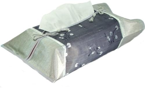 SALE 50% OFF Artiwa Silver Gray Silk Kleenex Tissue Box Cover Holder with Gray Oriental Floral