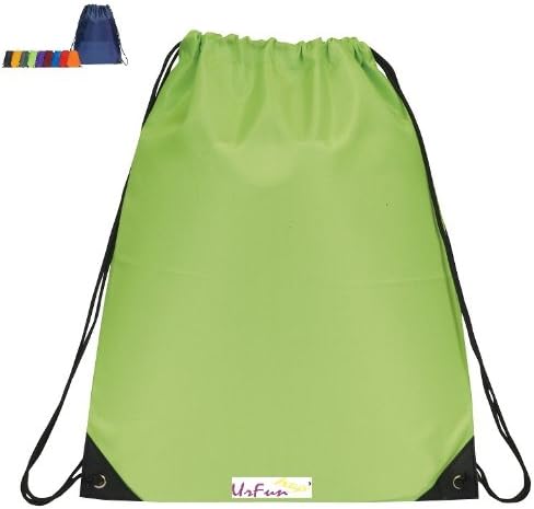 (2 X Pack) Urfunbag Economy Basic Drawstring Nylon with Pu Coating Reinforced Corners Backpack (Lime Green)