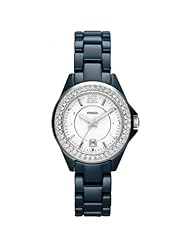 Fossil CE1060 Womens Mini Riley Blue Ceramic Crystals Watch NEW