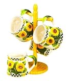 SUNFLOWER 3-D Mug Set of Mugs w/Mug Tree *NEW!*