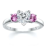 1.00 CT HEART DIAMOND W ROUND PINK SAPPHIRE RING 18K