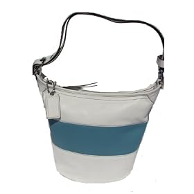 Coach Leather Duffle Handbag - Rugby White Blue Silver Bag 13357