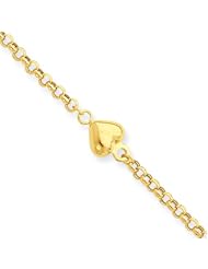 14k Gold Puff Heart Anklet, 10 inch