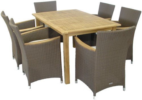 FSC Teak Daryl Brown Wicker Garden Furniture Rectangular Set – FREE DELIVERY
