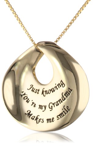 Sterling Silver with Yellow Gold Flashed “Just Knowing You’re My Grandma Makes Me Smile” Contemporary Circle Pendant Necklace , 18″