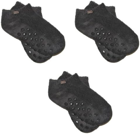 RSG Baby/Toddler/Kids Low-Cut Terry Non-Skid Slipper Socks 3-Pack (All Charcoal, 4-7 YR)