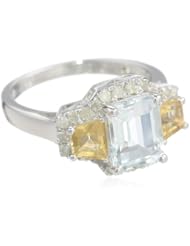Sterling Silver White Topaz, Citrine and 0.4cttw Diamond 3-Stone Ring, Size 7
