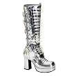 3 3/4 Inch Gothic Boots Chunky Heel Futuristic Costume Boots Silver Metallic