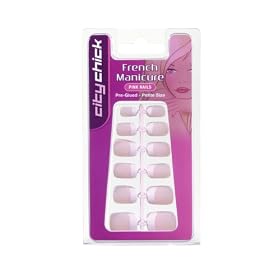 City Chick French Manicure Petite Artificial Nails Pre Glued Square Pink