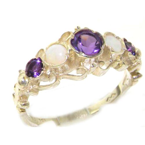 Click To Solid Sterling Silver Genuine Natural Amethyst & Opal Ring of English Georgian Design - Finger Sizes 5 to 12 Available Details... Solid Sterling Silver Genuine Natural Amethyst & Opal Ring of English Georgian Design - Finger Sizes 5 to 12 Available