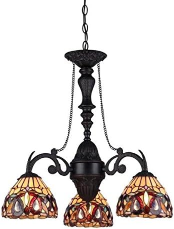 Chloe 3-light Dark Bronze Chandelier With Beautiful Tiffany-Style Piece Contains Over 485 Hand-Cut Pieces OF Art Glass