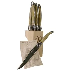 Ivory Color handled Laguiole Jean Dubost steak knives in wood block set of 6 ~ 4 different... by Laguiole