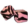 Zebra Safari Animal Print Car Mirror Fuzzy Dice - Black & Pink - Pair